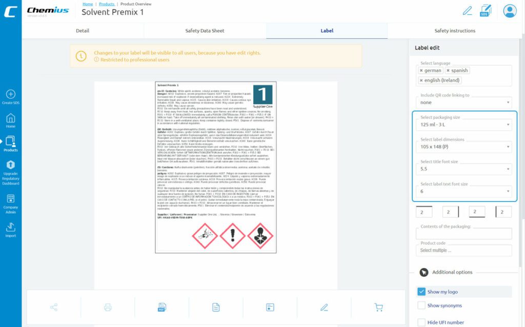 Chemius edit label packaging detail